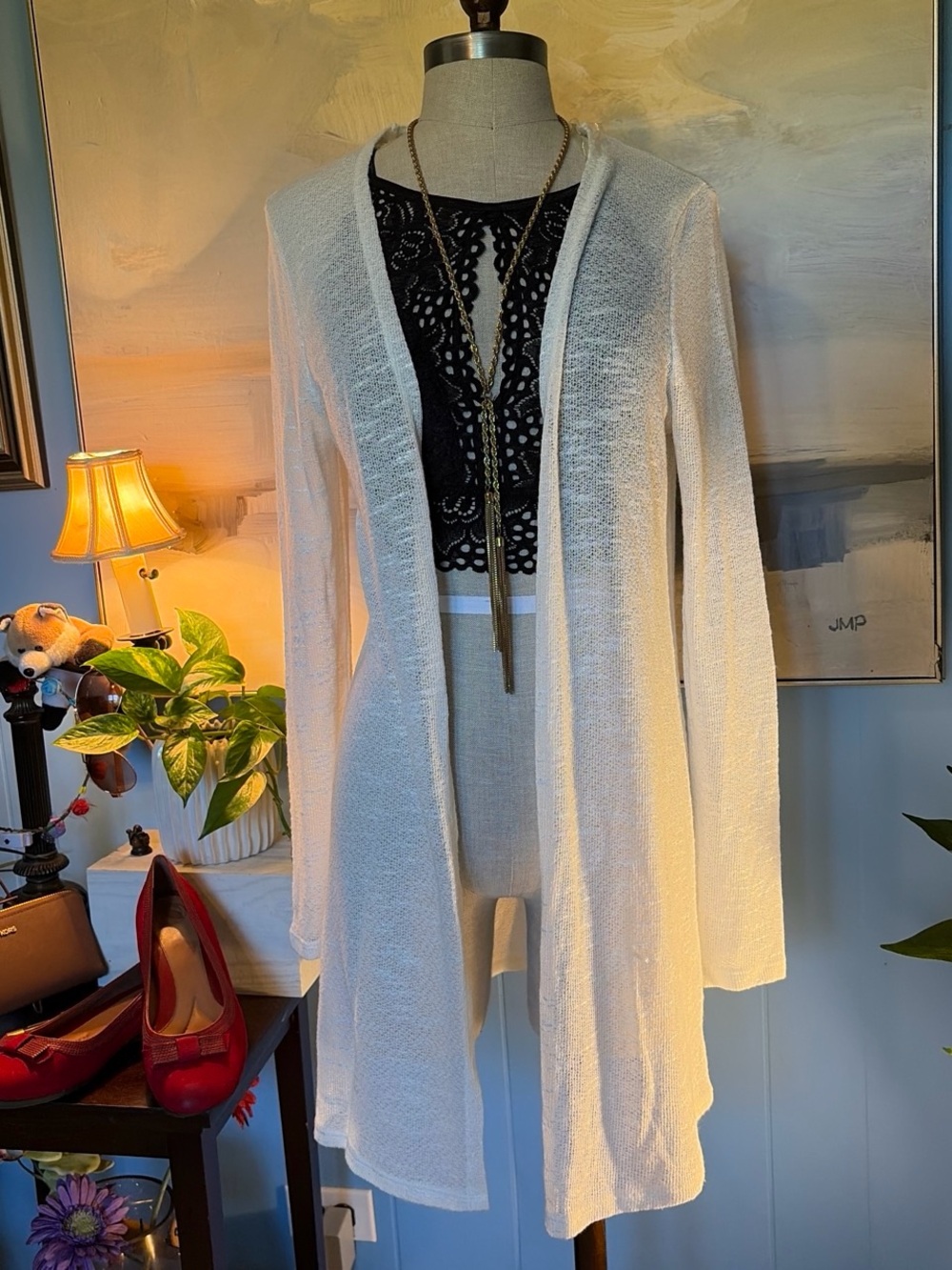 As U Wish White Open-Front Longline Cardigan
